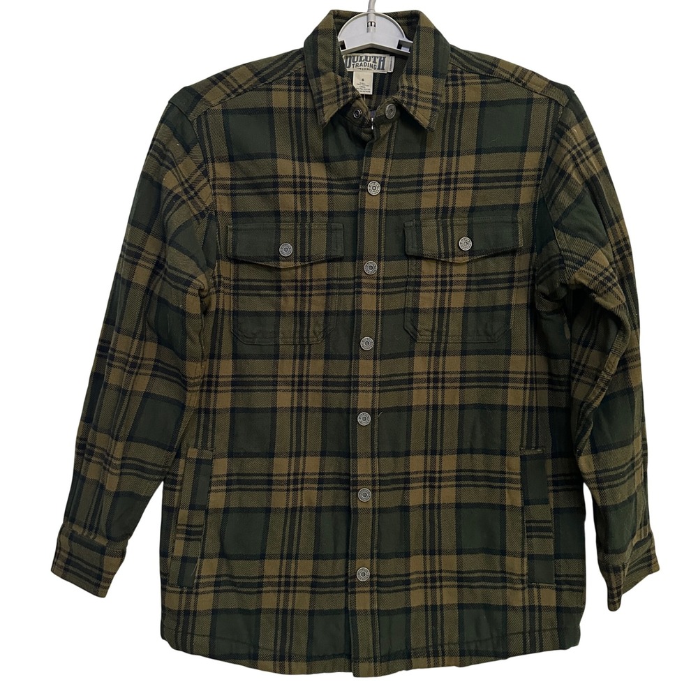 Duluth Trading Co Flapjack Fleece Lined Shirt S Green Plaid Workwear Lumberjack